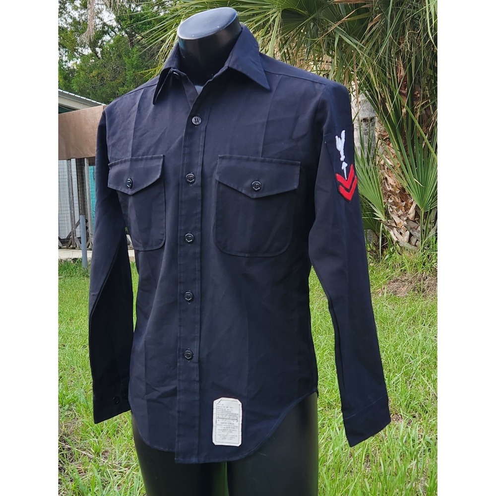 Vtg HM2 Petty Officer US Navy Dress Uniform Shirt Black HOSPITAL Jax, Fl 15x33